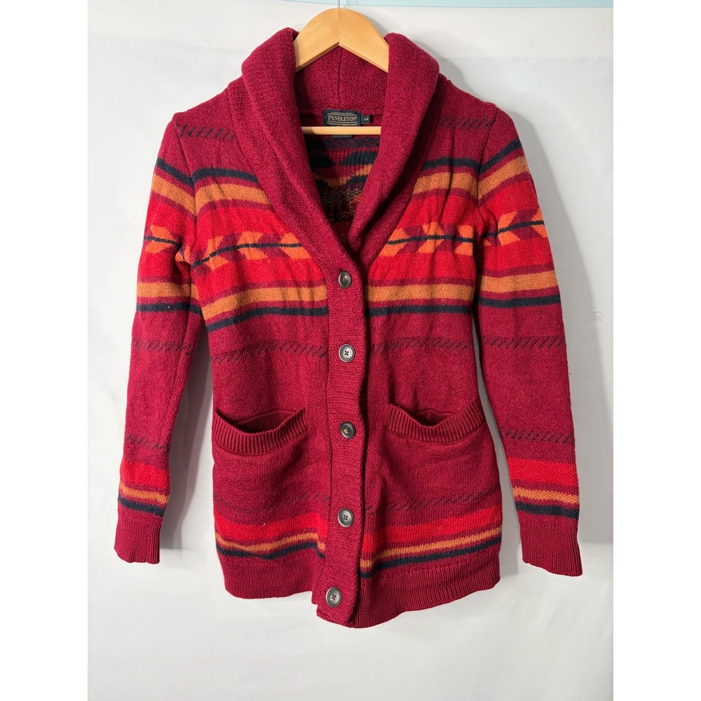 Pendleton Cardigan Sweater Womens XS Aztec Merino Wool Shawl Collar Southwestern